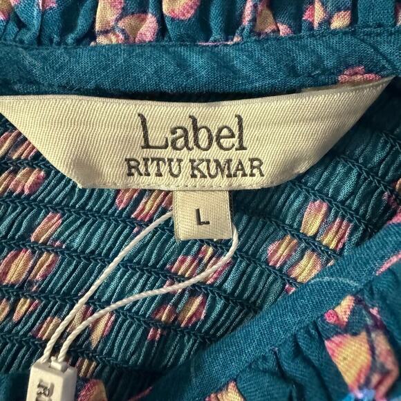 NWT LABEL RITU KUMAR Floral Print Sheath Smocked Dress with Bishop Sleeves Large - Picture 13 of 14